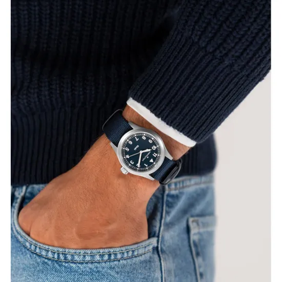 HAMILTON Armbanduhr Khaki Field 38 mm silberfarben blau mit Textilband H69401940