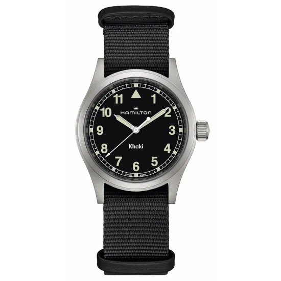 HAMILTON Armbanduhr Khaki Field 38 mm silberfarben schwarz mit Textilband H69401430