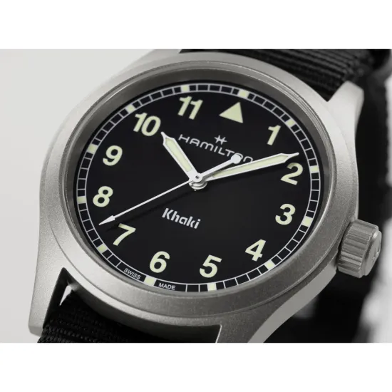 HAMILTON Armbanduhr Khaki Field 38 mm silberfarben schwarz mit Textilband H69401430