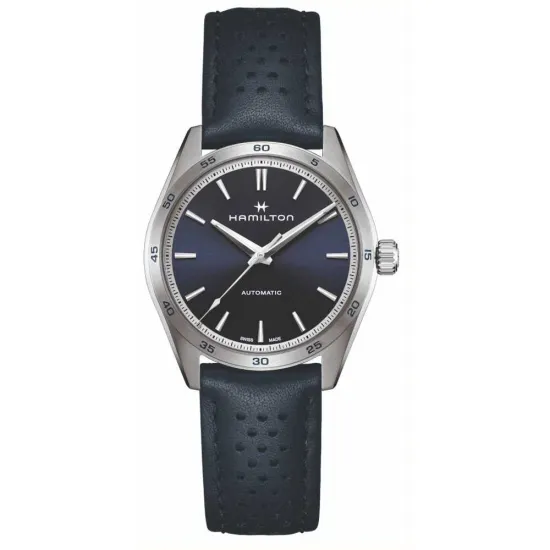 HAMILTON Armbanduhr mit dunkelblauen Lederband Jazzmaster Performer H36215640