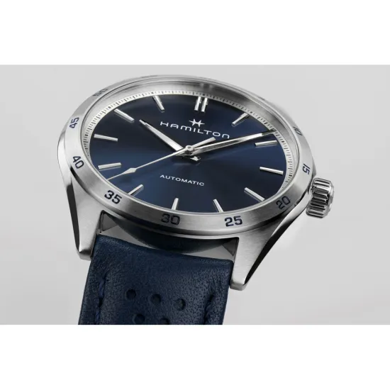 HAMILTON Armbanduhr mit dunkelblauen Lederband Jazzmaster Performer H36215640