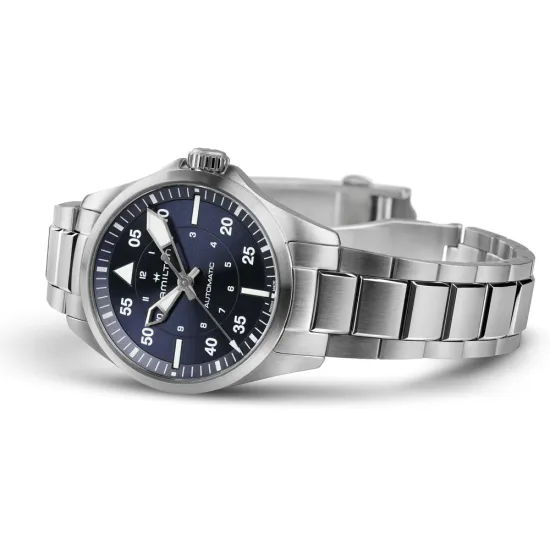 HAMILTON Herrenuhr Automatik Khaki Aviation Pilot silberfarben blau 36mm H76215140