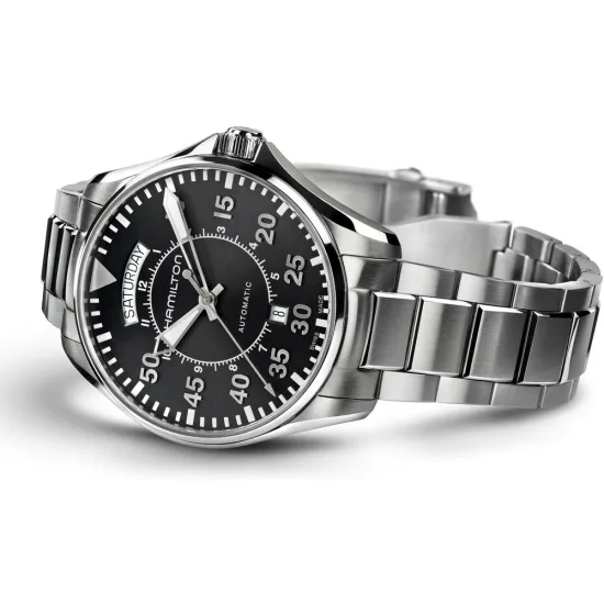 HAMILTON Herrenuhr Edelstahl Automatik Khaki Aviation Pilot Day Date H64615135