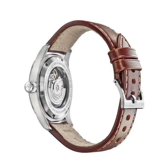 HAMILTON Herrenuhr Edelstahl mit braunem Lederband Khaki Field Automatik H70555533