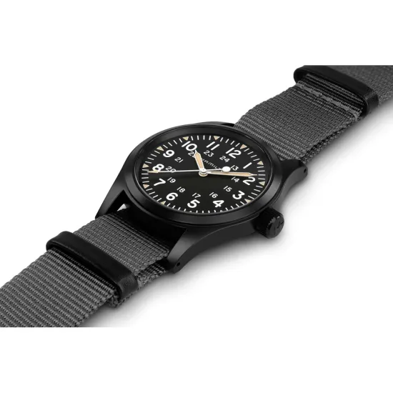 HAMILTON Herrenuhr Edelstahl schwarz mit Textilband Khaki Field Mechanical H69409930