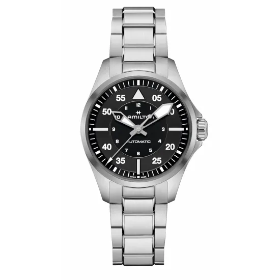 HAMILTON Herrenuhr Khaki Aviation Pilot Automatik silberfarben schwarz H76215130