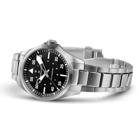 HAMILTON Herrenuhr Khaki Aviation Pilot Automatik silberfarben schwarz H76215130
