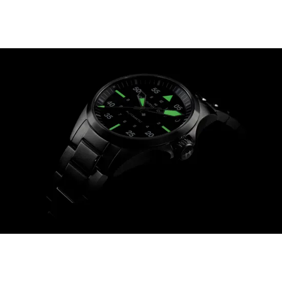 HAMILTON Herrenuhr Khaki Aviation Pilot Automatik silberfarben schwarz H76215130