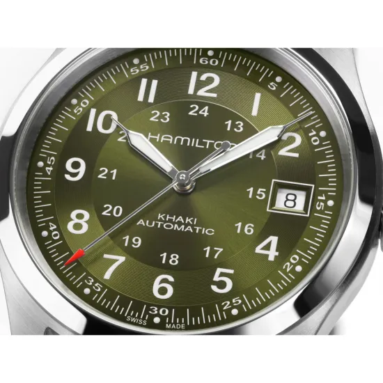 HAMILTON Herrenuhr Khaki Field Automatik grün Lederband braun 38 mm H70455560
