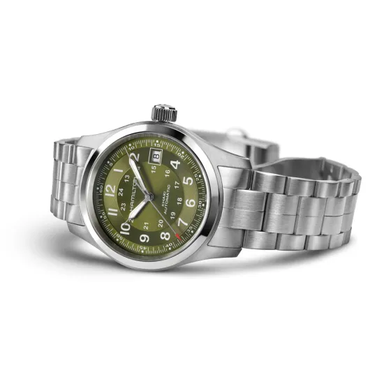 HAMILTON Herrenuhr Khaki Field Automatik silberfarben grün 38 mm H70455160