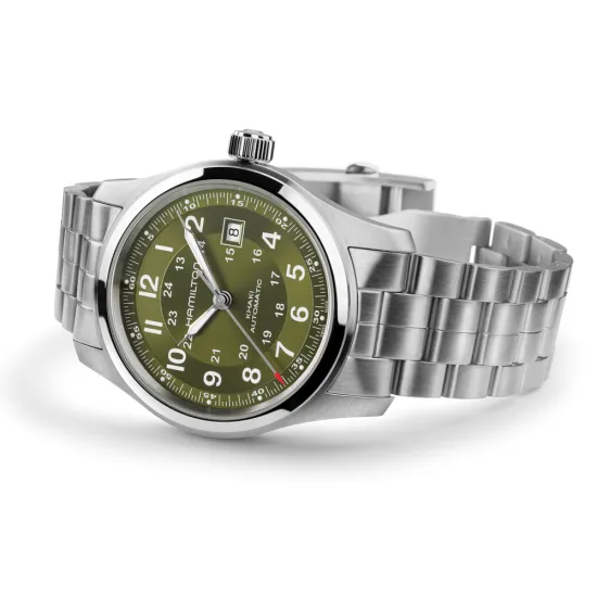 HAMILTON Herrenuhr Khaki Field Automatik silberfarben grün 42 mm H70605160