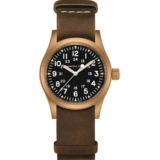 HAMILTON Herrenuhr Khaki Field Mechanical Bronze Titan mit braunen Lederband H69459530