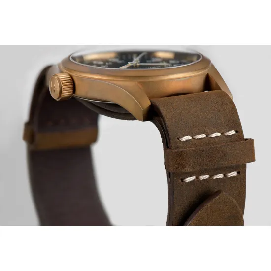 HAMILTON Herrenuhr Khaki Field Mechanical Bronze Titan mit braunen Lederband H69459530