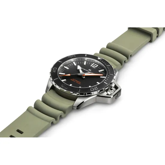 HAMILTON Herrenuhr Khaki Navy Frogman Edelstahl mit Kautschukband Automatik H77825331