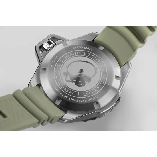 HAMILTON Herrenuhr Khaki Navy Frogman Edelstahl mit Kautschukband Automatik H77825331