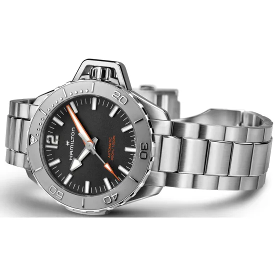 HAMILTON Herrenuhr Khaki Navy Frogman Edelstahlband Automatik H77485130