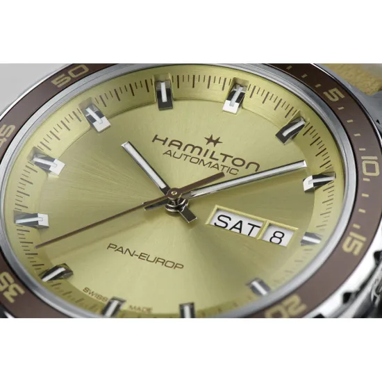 HAMILTON Herrenuhr Pan Europ Day Date Automatik Set grün und braun H35445860