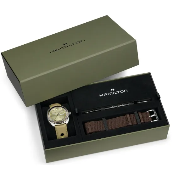 HAMILTON Herrenuhr Pan Europ Day Date Automatik Set grün und braun H35445860