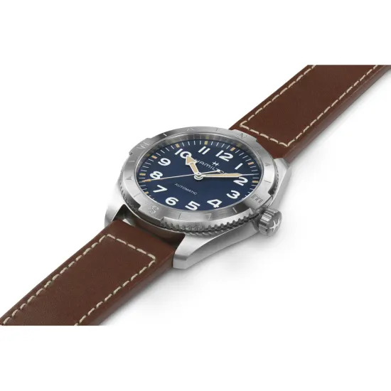 HAMILTON Khaki Field Expedition Automatik 41mm silberfarben blau Lederband braun H70315540