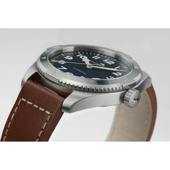 HAMILTON Khaki Field Expedition Automatik 41mm silberfarben blau Lederband braun H70315540