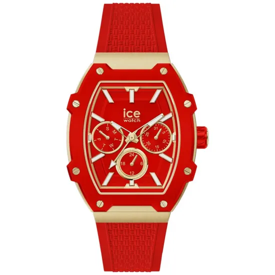 Ice Watch Damen Quarzuhr Ice Boliday Passion eckig goldfarben Silikonband rot 022870
