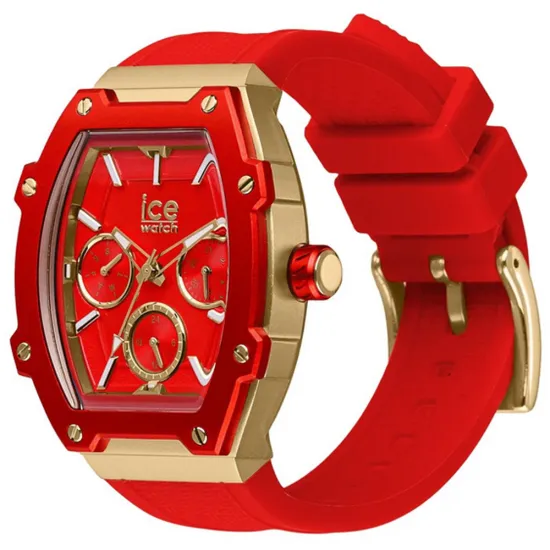 Ice Watch Damen Quarzuhr Ice Boliday Passion eckig goldfarben Silikonband rot 022870