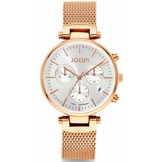 JOOP! Damenuhr Chronograph roségoldfarben mit Milanaiseband