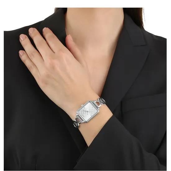JOOP! Damenuhr Edelstahl Kettenarmband Zifferblatt rechteckig silberfarben 2036591