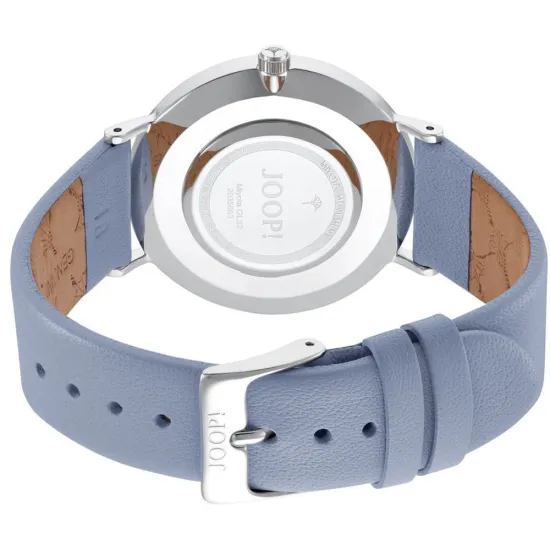 JOOP! Damenuhr Edelstahl silberfarben mit hellblauem Lederarmband 2035663