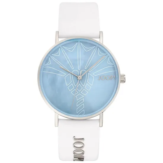 JOOP! Damenuhr Edelstahl silberfarben mit weißem Lederband hellblau 2035633