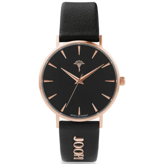 JOOP! Damenuhr roségoldfarben mit schwarzem Lederband