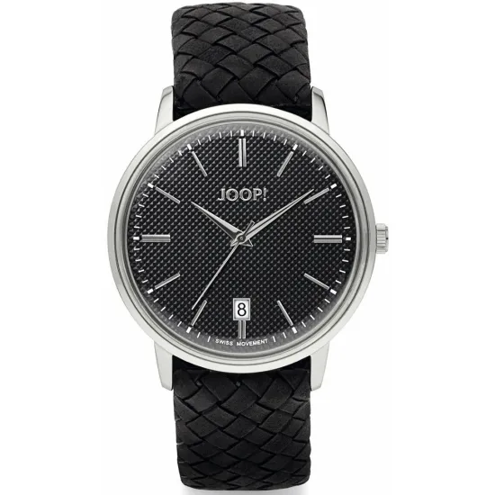 JOOP! Herrenuhr silberfarben mit schwarzem geflochtenem Lederarmband