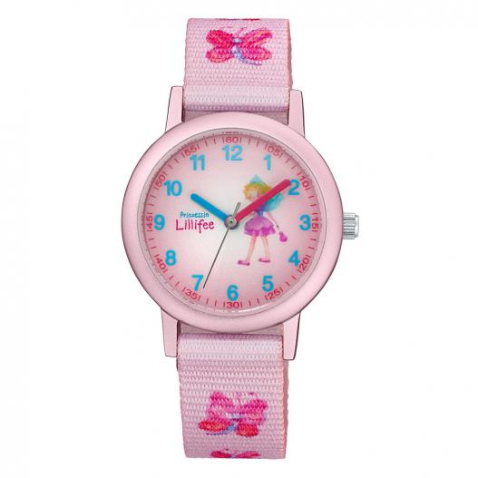 Lillifee Kinderuhr rosa mit rosa Textilband mit Schmetterlingen 2031756