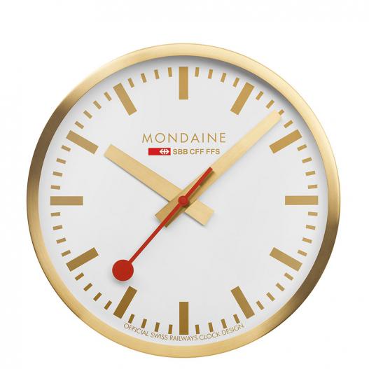 Mondaine Wanduhr goldfarben mit rotem Sekundenzeiger 25 cm A990.Clock.18SBG