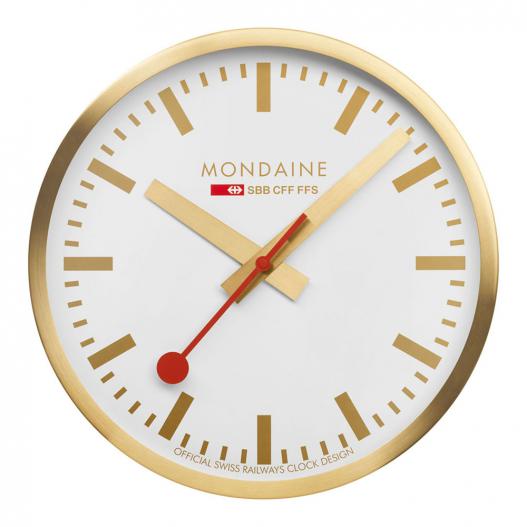 Mondaine Wanduhr goldfarben mit rotem Sekundenzeiger 40 cm A995.Clock.17SBG