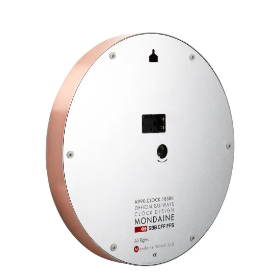 Mondaine Wanduhr rosegoldfarben mit rotem Sekundenzeiger 25 cm A990.Clock.18SBK