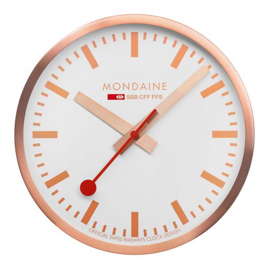Mondaine Wanduhr rosegoldfarben mit rotem Sekundenzeiger 40cm A995.Clock.17SBK