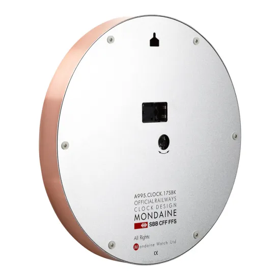 Mondaine Wanduhr rosegoldfarben mit rotem Sekundenzeiger 40cm A995.Clock.17SBK