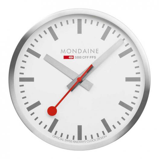 Mondaine Wanduhr silberfarben mit rotem Sekundenzeiger 40 cm A995.Clock.17SBV
