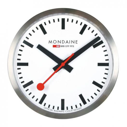 Mondaine Wanduhr silberfarben mit rotem Sekundenzeiger 40cm A995.CLOCK.16SBB