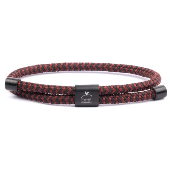 PIG & HEN Herren-Armband Little Lewis Velvet Red Black 4mm Größe L P36-243902-L