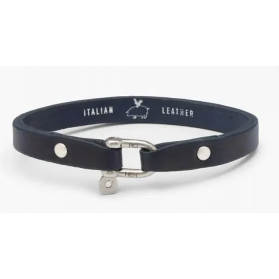 PIG & HEN Herren Armband Vicious Vik Leather Navy silberfarben Gr. M/L