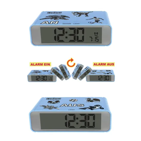 Scout Kinderwecker Jungen blau mit schwarzen Motiven 280001026