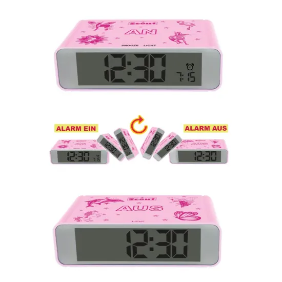 Scout Kinderwecker Mädchen rosa mit pinken Motiven 280001025