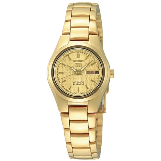 Seiko 5 Damenuhr Automatikuhr goldfarben mit Edelstahlband SYMC18K1