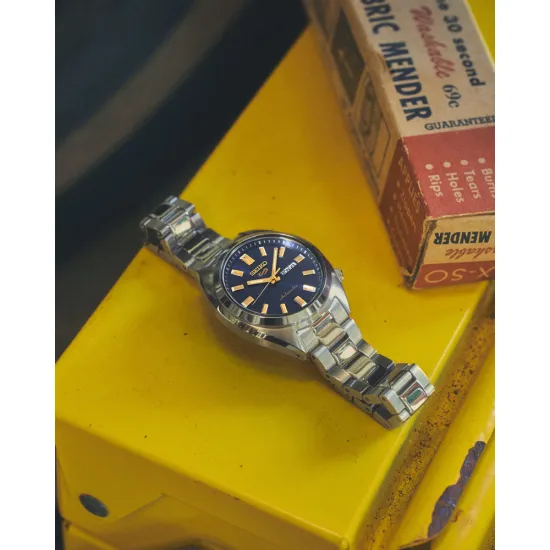 Seiko 5 Sports Automatik Damenuhr silberfarben denim blau SRE021K1