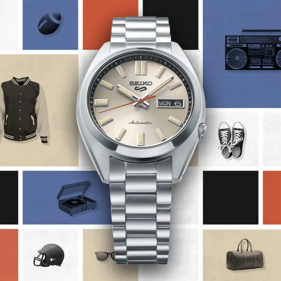 Seiko 5 Sports Automatik midsize Everyday Carry Edelstahl silberfarben champagne SRPK91K1