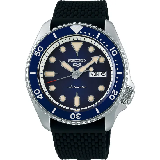 Seiko 5 Sports Automatikuhr blau silberfarben Silikonband schwarz SRPD71K2