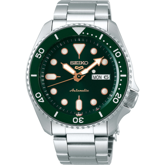 Seiko 5 Sports Automatikuhr silberfarben grün mit Edelstahlband SRPD63K1