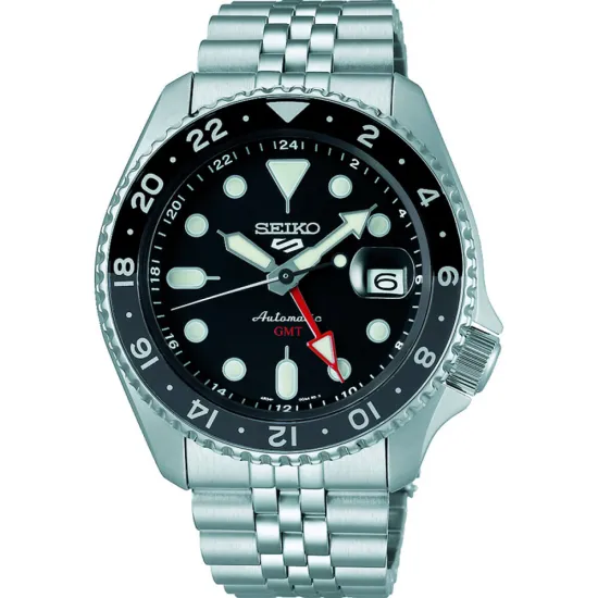 Seiko 5 Sports GMT Herrenuhr Automatik schwarz silberfarben mit Edelstahlband SSK001K1